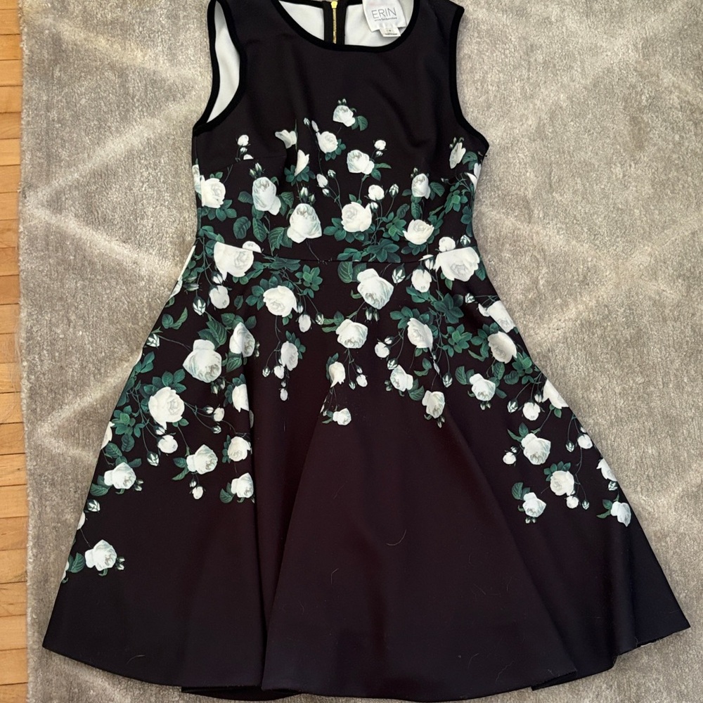 ERIN by Erin Fetherston Black and Green Floral Roses Mini Dress